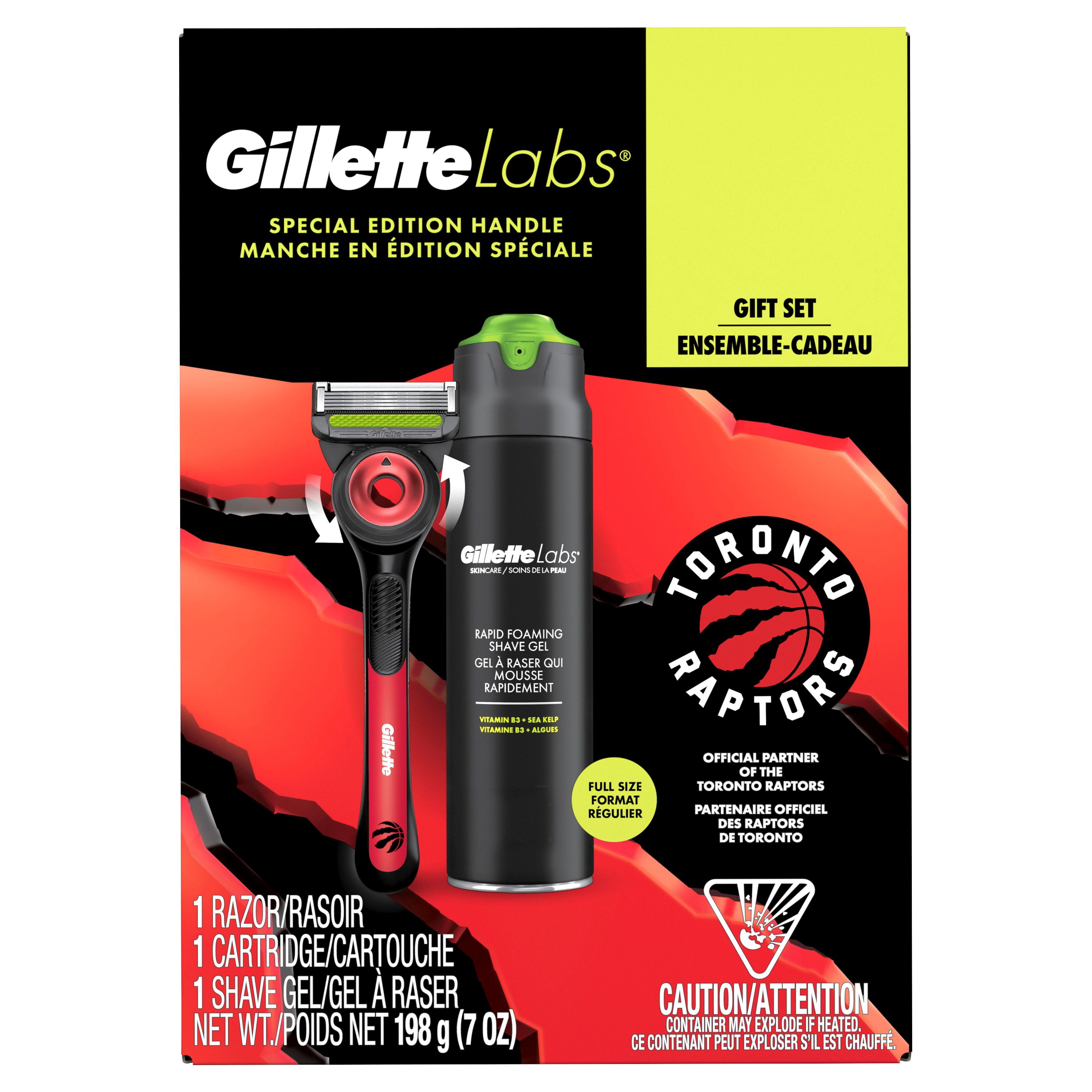 Rasoir pour hommes Gillette Labs sous licence officielle des Raptors, 1 manche, 1 cartouche de rechangeel à raser