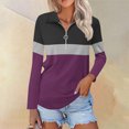 thumbnail image 2 of Plebaso Chemises à Manches Longues pour Femmes à Blocs de Couleur Quart Zip Hauts Décontractés Col Pull Blouses pour Femmes, 2 of 7