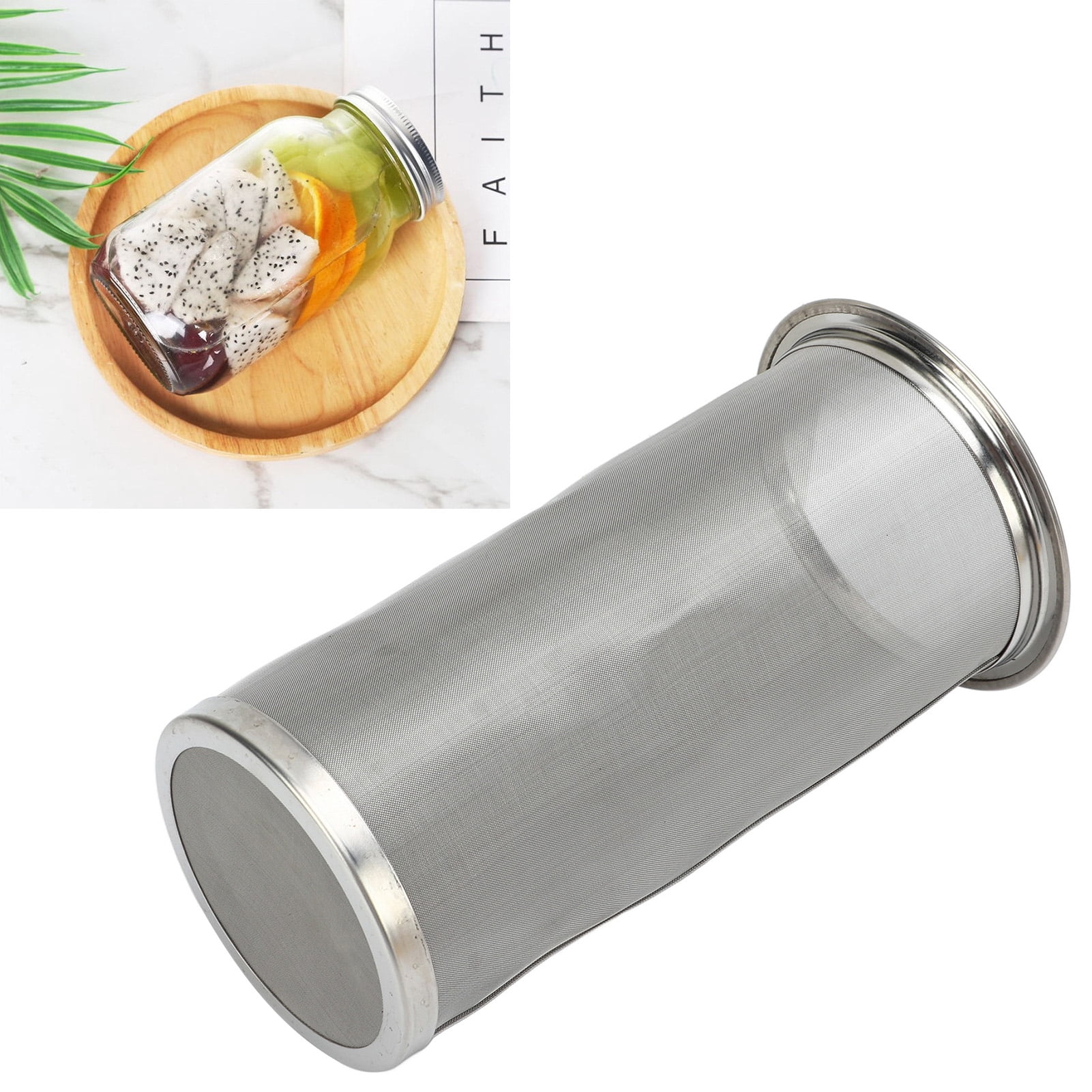 Fyydes Cold Brew Coffee Filter,Cold Brew Coffee Filter Stainless Steel Reusable Wide Mouth Mesh Cylindrical Filter with White Gasket for Tea
