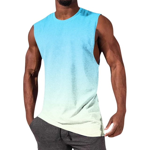 NTACZA Men Tank Tops Athletic Sleeveless Basic Shirt Sports Crew Neck Gradient Men Shirts XL
