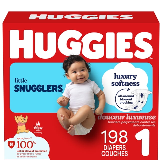 Huggies Little Snugglers Baby Diapers, Econo Pack, Size 1, Count 198