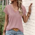 thumbnail image 2 of Birdeem Women Casual Patchwork Lace Solid Short Sleeve V-Neck Tops, 2 of 6