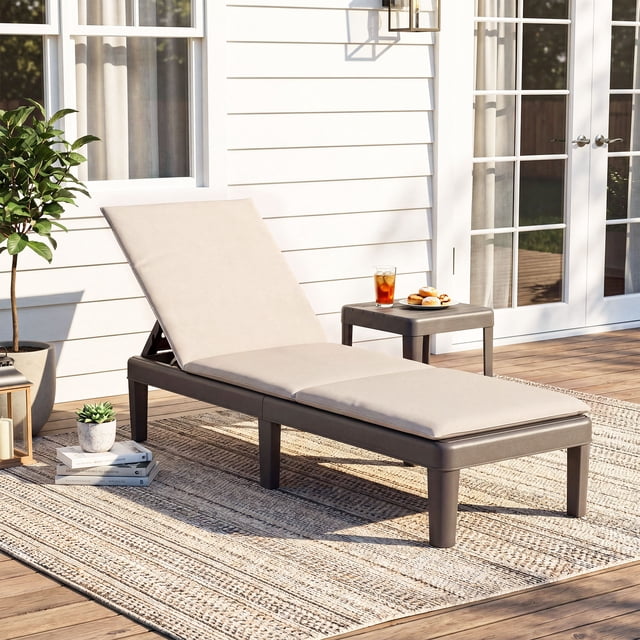 Costway Chaise Longue de Patio Fauteuil Inclinable avec Dossier Réglable à 3 Positions et Coussin Blanc