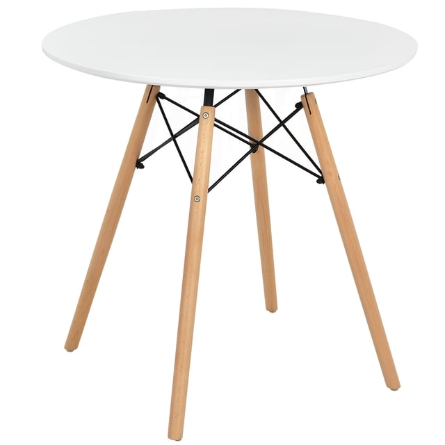 Costway Table à manger Ronde Blanc Table à dîner Moderne 31.5" W/Solid jambe en bois pour la cuisine