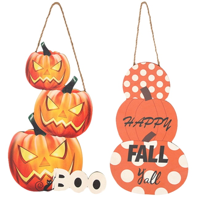 Miangastore 2Pcs Halloween Decoration Hanging Sign Wood Pumpkin Decoration for Home