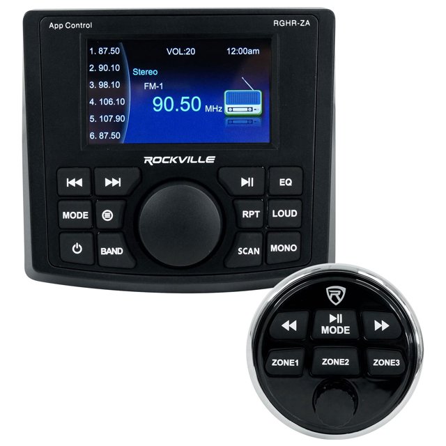 Rockville RGHR-ZA Récepteur de Trous de Jauge Marine à 4 Zones Contrôle par Application Bluetooth + Télécommande