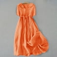 thumbnail image 2 of WTXUE Robes pour Femmes 2024, Robe Décontractée Rétro en Coton et Lin Uni à Boutons et Col en V pour Femme, Robe en Lin, Orange G, 2 of 9