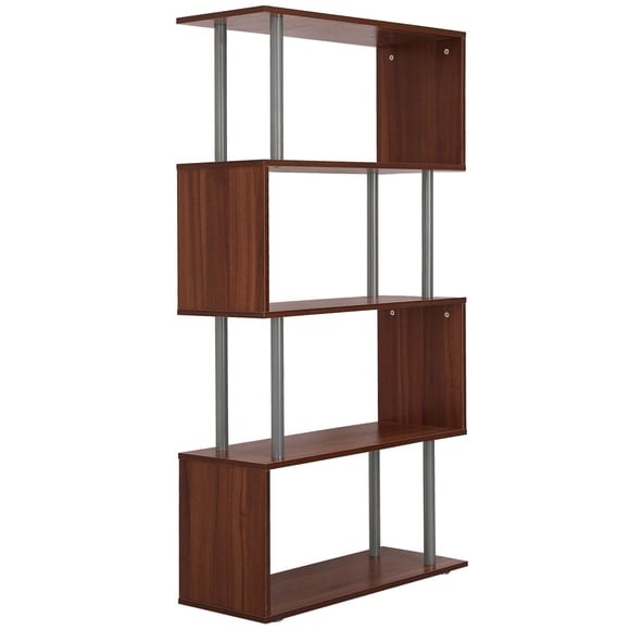 HOMCOM Storage Display Unit Bookshelf Bookcase Dividers Z Shaped Walnut
