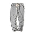 thumbnail image 1 of FcBaudy Full Length Pants Men's Cotton Drawstring Casual Solid Color Washed Straight Leg Cropped Pants Outdoor Pants Mens Cotton Pants, 1 of 6