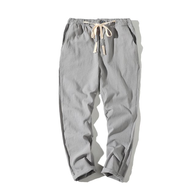 FcBaudy Full Length Pants Men's Cotton Drawstring Casual Solid Color Washed Straight Leg Cropped Pants Outdoor Pants Mens Cotton Pants