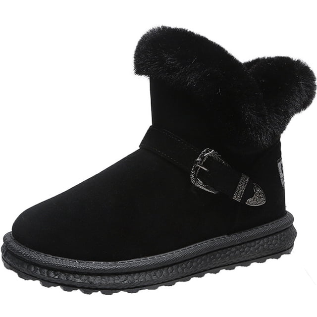 Coofit Women Winter Boots Simple - Faux Fur Cuff Decorative Snow Boots Ankle Booties