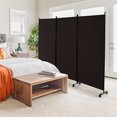 thumbnail image 4 of Costway 3-Panel Folding Room Divider 6Ft Rolling Privacy Screen withLockable Wheels Brown, 4 of 9