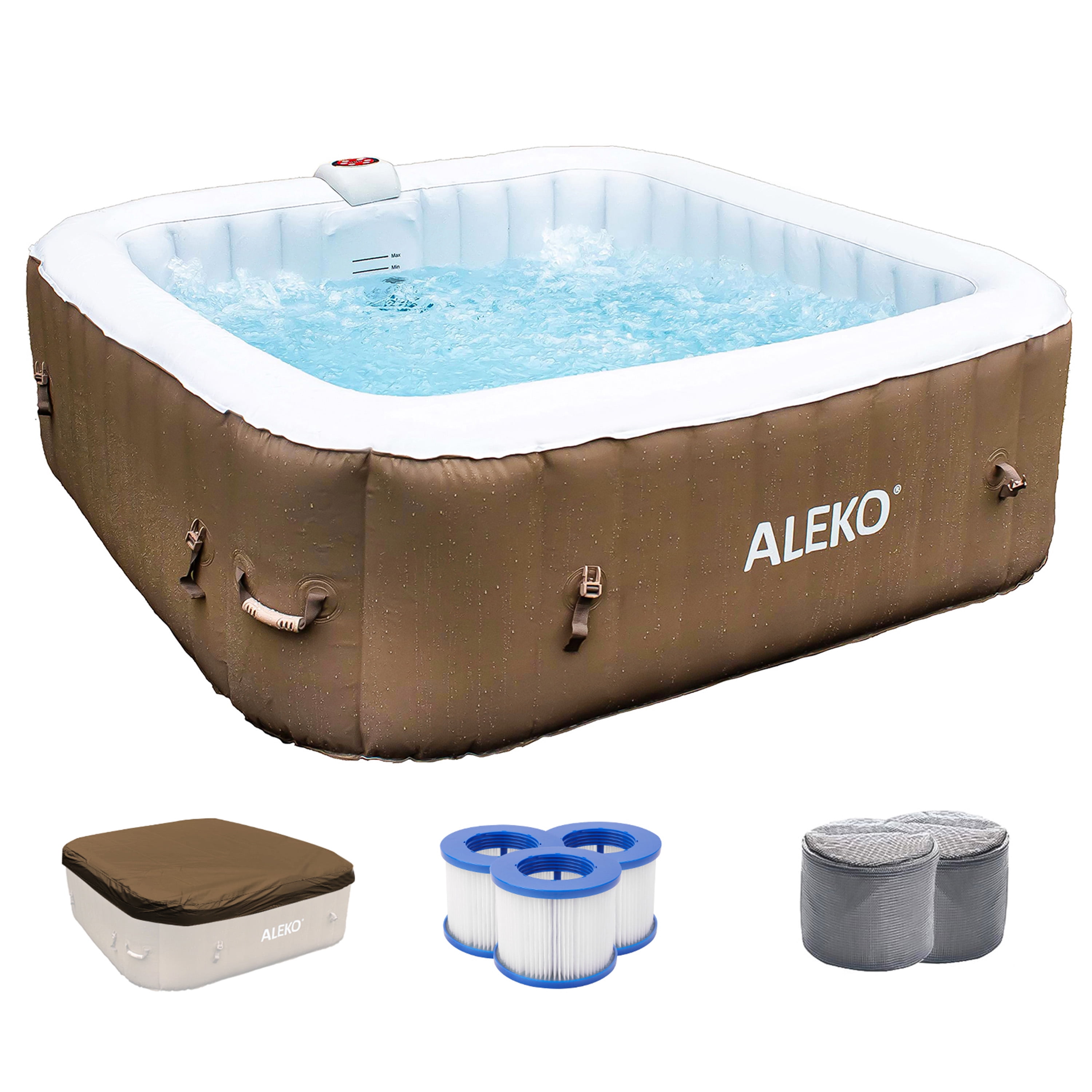 ALEKO Spa Gonflable Carré Brun pour 6 Personnes avec Couvercle
