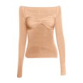 thumbnail image 3 of Women's Fashion Off Shoulder Long Sleeve Tees Slim Fit Stretchy Top - Solid Color, Backless, Perfect for Spring, Fall and Various Occasions, 3 of 3
