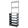 thumbnail image 1 of 5 Tiers Metal Shoe Rack Hat Rack Adjustable Hall Tree with 16 Metal Hanger Hooks Side Cover for Entryway Bathroom Living Room Easy Assembly Black Black, 1 of 7