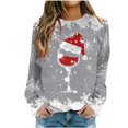 thumbnail image 1 of Besolor Chandail à Col Rond de Noël pour Femmes, Imprimé de Verre de Vin, Manches Longues, Chandails Mode, Hauts Graphiques Flocon de Neige, 1 of 4