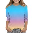 thumbnail image 5 of 2025 Girls 3/4 Sleeve Shirts Fashion Solid Color Round Neck Tops Casual Shirts Multicolor, 5 of 5