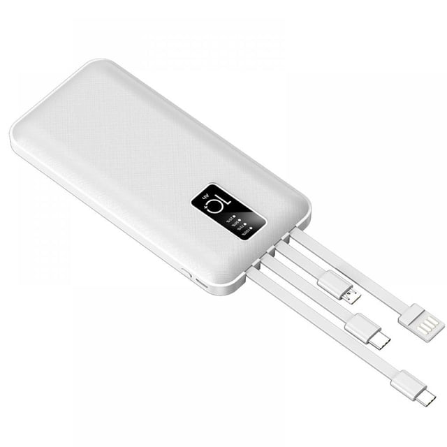 Portable 8000mAh 10000mAh Cell Phone Charger with 4pcs USB Input Cable Digital Display Mobile Power Charging Treasure