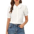 thumbnail image 1 of INSPIRE CHIC Women's Collared Top Peter Pan Collar Short Sleeve Button Front Shirts XS White, 1 of 8