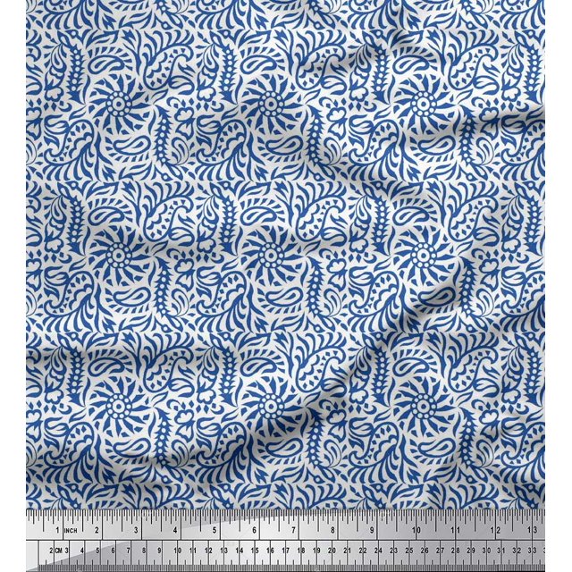 Soimoi Polyester Crepe Fabric Floral & Paisley Block Decor Fabric Printed Yard 42 Inch Wide