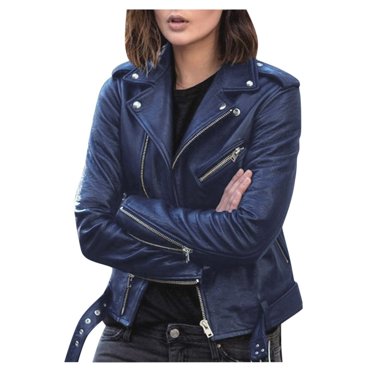 Heliisoer Cool Women Faux Leather Jacket Long Sleeve Zipper Fitted Coat Fall