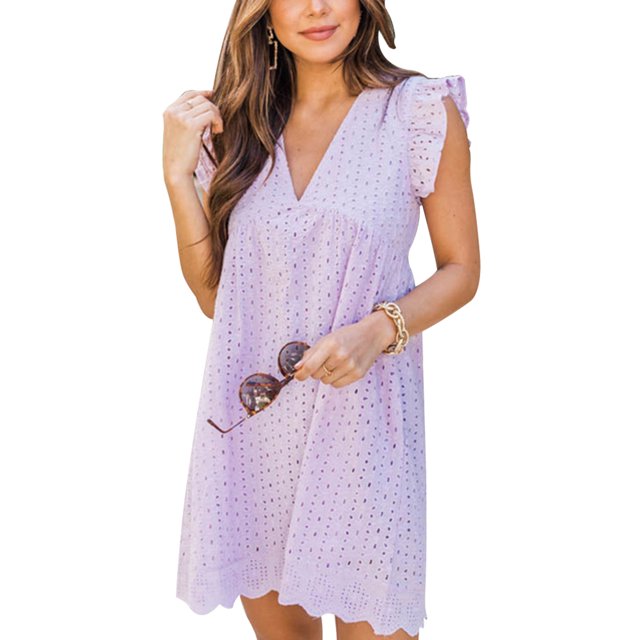 Été V-Cou Coton Jupe Courte Robe de Couleur Unie California Romper pour les Femmes