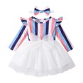 thumbnail image 1 of IROINID Deals Filles Manches Longues Robe de Bambin Fille Vêtements d'Automne Dentelle Rayée Robe avec Couvre-Chef Deux Pièces, Blanc, 1 of 9