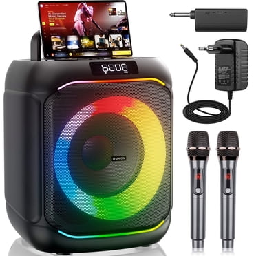 VEATOOL Machine de Karaoké avec Lumière d'Affichage, Système de Sonorisation Professionnel pour Adultes, Haut-Parleur 300 W avec Écran Intégré avec Affichage des Paroles avec 2 Microphones, Prend en Charge Wi-Fi AUX HDMI pour Téléviseur Projecteur
