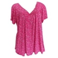 thumbnail image 3 of Blouse à Manches Courtes à Col en V Imprimé pour Femmes Grande Taille, Chandail à Enfiler, Hauts Chemise, Été, Hauts Amples Grande Taille pour Femmes en Solde, 3 of 6