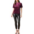 thumbnail image 2 of INSPIRE CHIC Haut en Velours Décontracté pour Femme à Col Rond et Manches Courtes P Bourgogne, 2 of 6