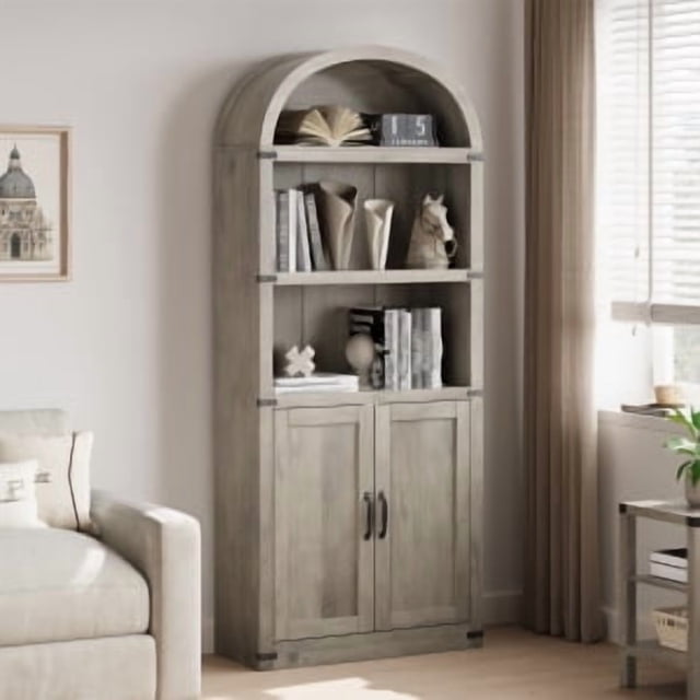 Bookcase Arched Bookshelf 71.65in Tall Bookcase Farmhouse Display Storage Rack Wooden Bookshelves for Home Office, Living Room