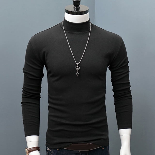 Winter Warm Men Mock Neck Basic Plain T-Shirt Blouse Pullover Long Sleeve Top