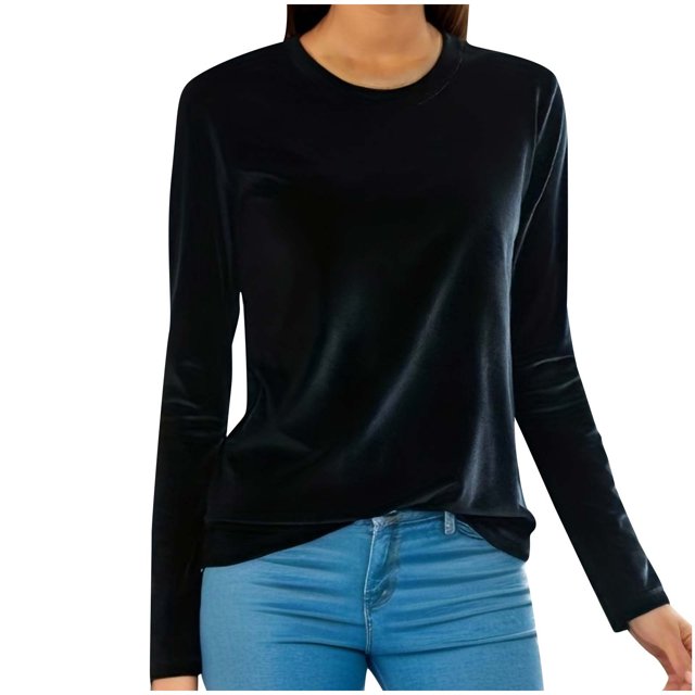 Timegard Plus Size Tops for Women Long Sleeve Crew Neck Basic Tee Fall Casual Loose Warm Tops Blouse