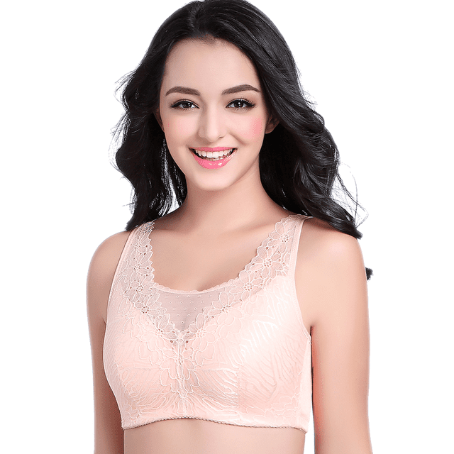 BIMEI Mastectomy Bra with Pockets for Breast Prosthesis Women Everyday Lace Bra 8708,Pink,36A