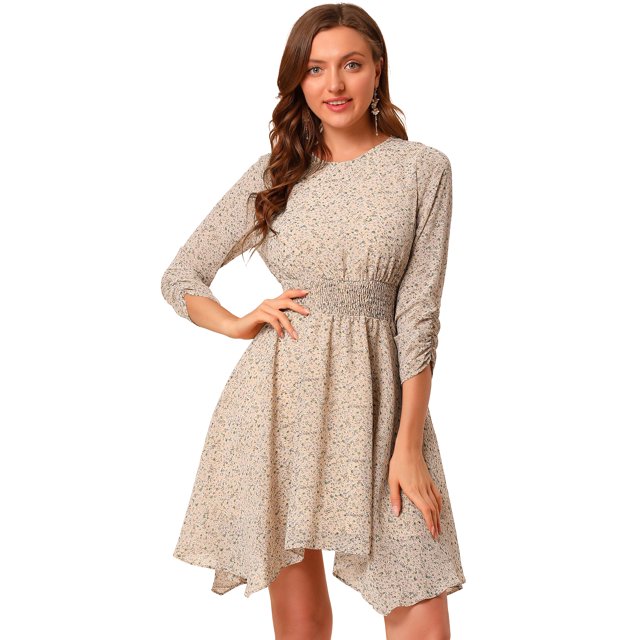 INSPIRE CHIC Robe Fleurie pour Femme Manches Froncées Robes Smockées