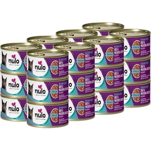 Nulo Adulte & Nourriture de chat en conserve sans grains de chat (Boeuf) & Recette de maquereau, 3 Oz, affaire des 24)