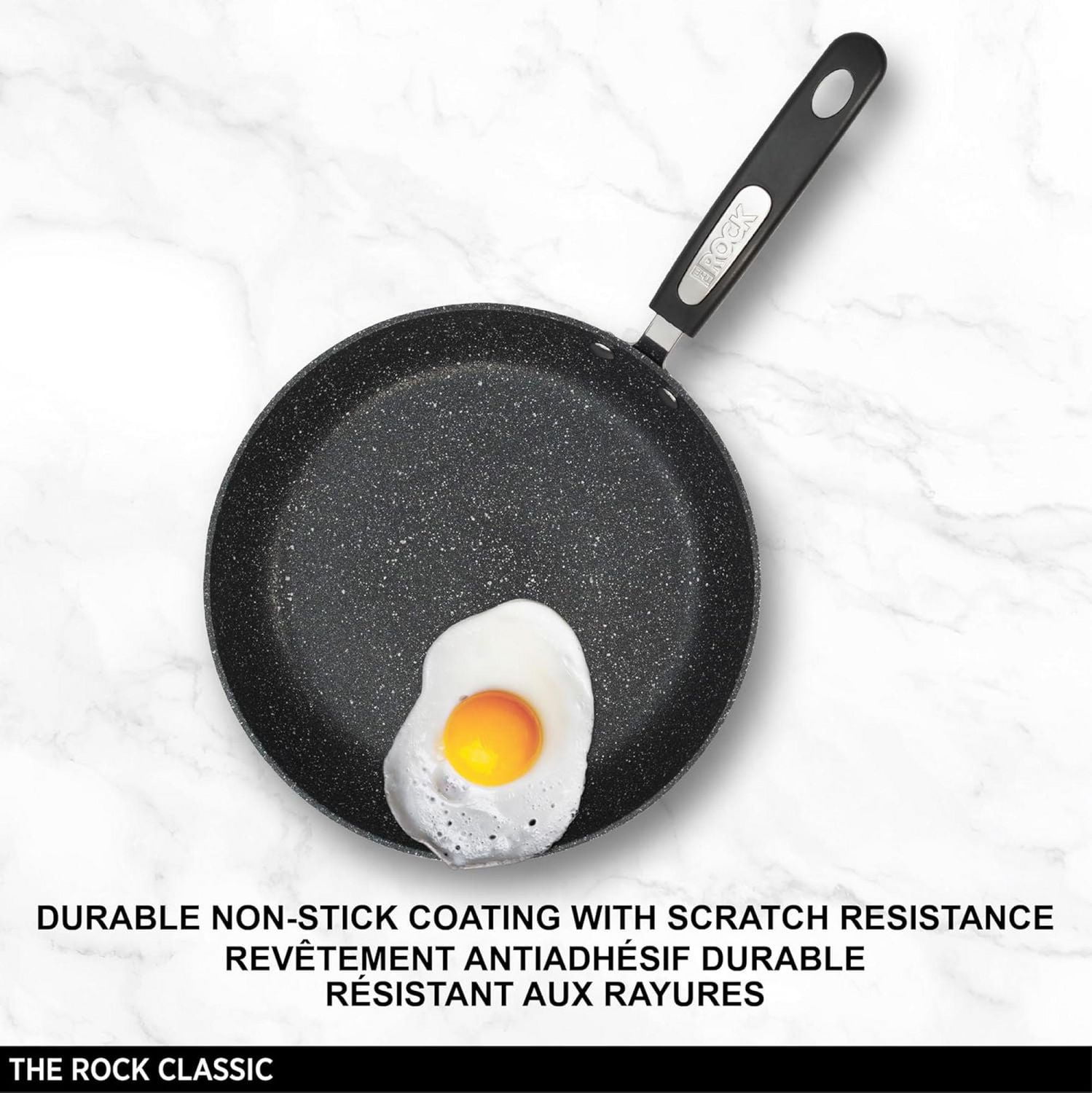 Starfrit The Rock Poêle 24cm (9,5"), Antiadhésive Ultra Durable, Aluminium Forgé, Surface Rock.Tec, Résistante Aux Rayures, Compatible Lave-Vaisselle, Noire