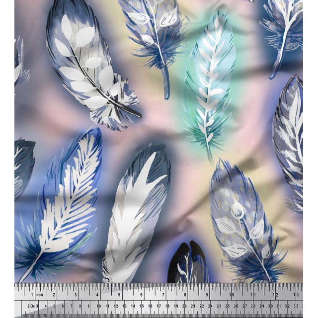 Soimoi Viscose Chiffon Fabric Leaves & Feather Print Fabric by the Yard 42 Inch Wide