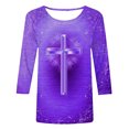 thumbnail image 4 of Xihbxyly Hauts pour Femmes Manches 3/4 T-shirt Imprimé Col Rond de Pâques Manches 3/4 Chandail Col Rond Articles en Liquidation, 4 of 4