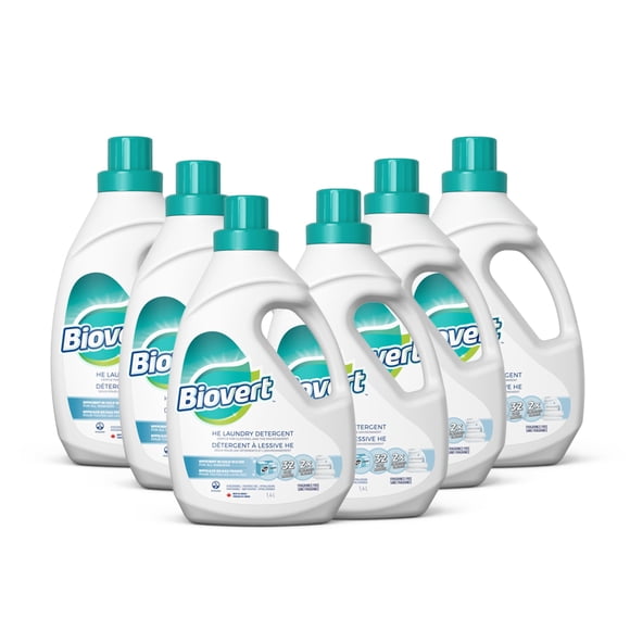 Biovert Détergent à Lessive, Formule Biodégradable et Certifié Écologo, Compatible HE, Formule à Base de Plantes, Nettoyage Doux et Puissant, Fabriqué