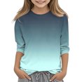 thumbnail image 2 of 2025 Chemises à Manches 3/4 pour Filles Mode Couleur Unie Col Rond Hauts Chemises Décontractées Vert Menthe, 2 of 6