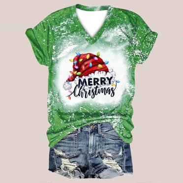 jsaierl T-Shirts de Noël pour Femmes à Manches Courtes, Hauts Graphiques « Merry Noël », T-Shirt à Col Rond Amusant, T-Shirt Blanchi Chic Décontracté, Blouse Haut pour Femmes Mode 2024