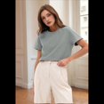 thumbnail image 4 of T-shirts à Manches Courtes Surdimensionnés pour Femmes, Col Rond, Coupe Ample, T-Shirt d'Entraînement, Hauts d'Été Décontractés, Coton, Gris Brouillard Cendré, TG, 4 of 8