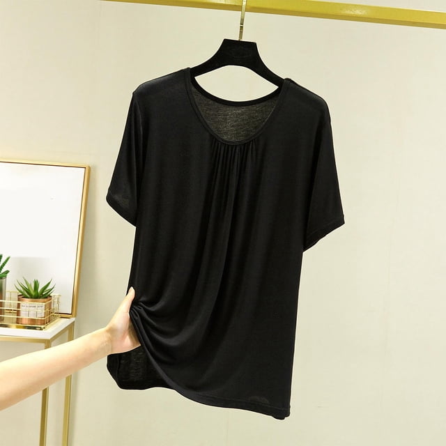 Weiqiqre T-Shirt à Col Rond pour Femme à Manches Courtes Ajusté T-Shirt Mince Uni Haut de Pyjama Pyjama à Manches Courtes