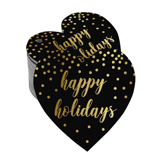 Inkdotpot Gold Foil Paper Hang Tags Happy Holiday Favor Tags 100 Pieces