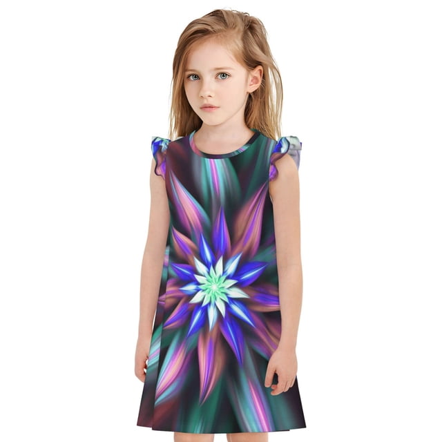 Vsdgher Nuisettes Colorées Abstraites pour Filles, Tout-Petits, Manches Courtes Volantées, Chemise de Nuit, Robe de Nuit, Tenue de Sommeil, Pyjamas pour Fête Pyjama - Moyen