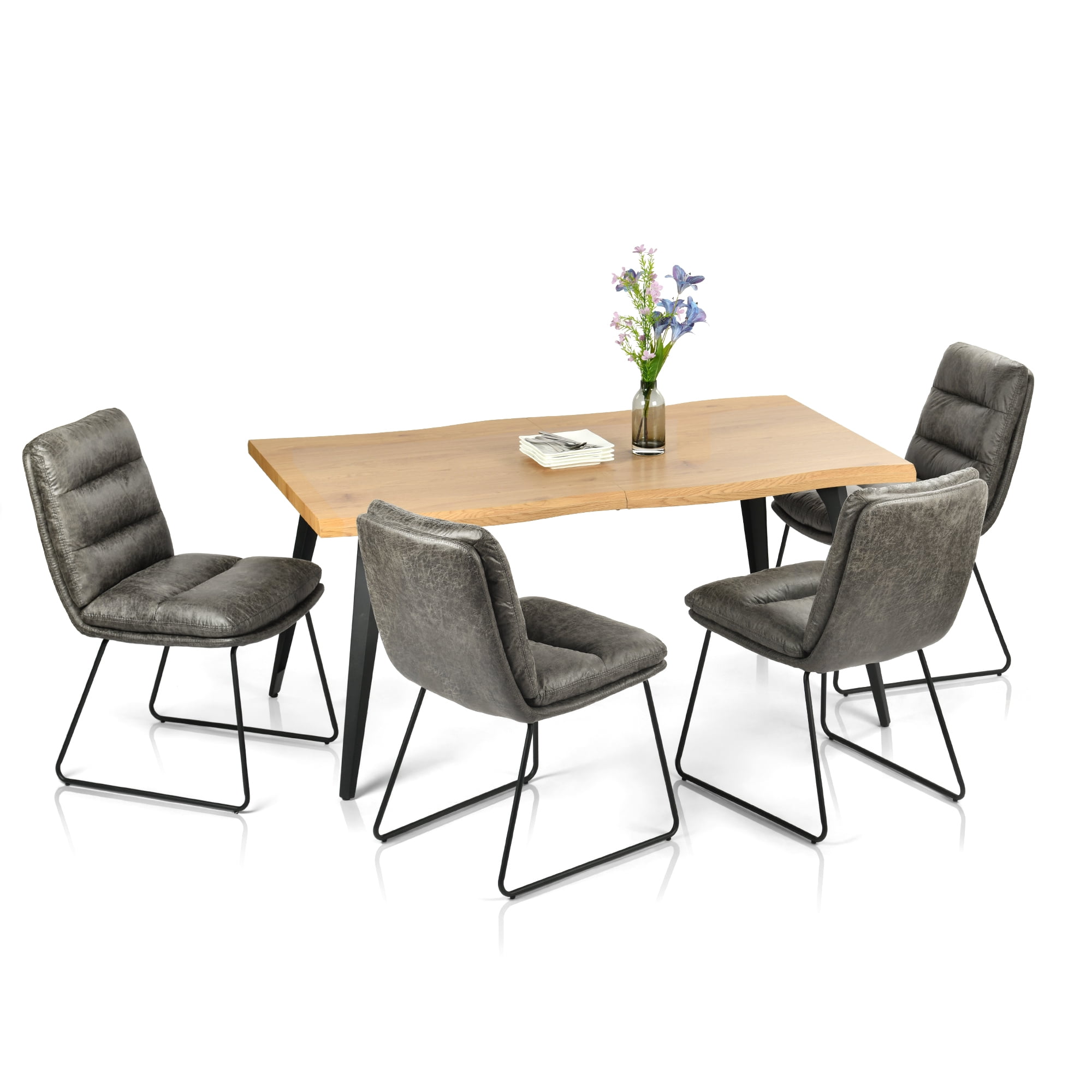 Ensemble de salle à manger industriel Homy Casa 63 pouces pour 4 personnes, table en faux bois, chaises en similicuir