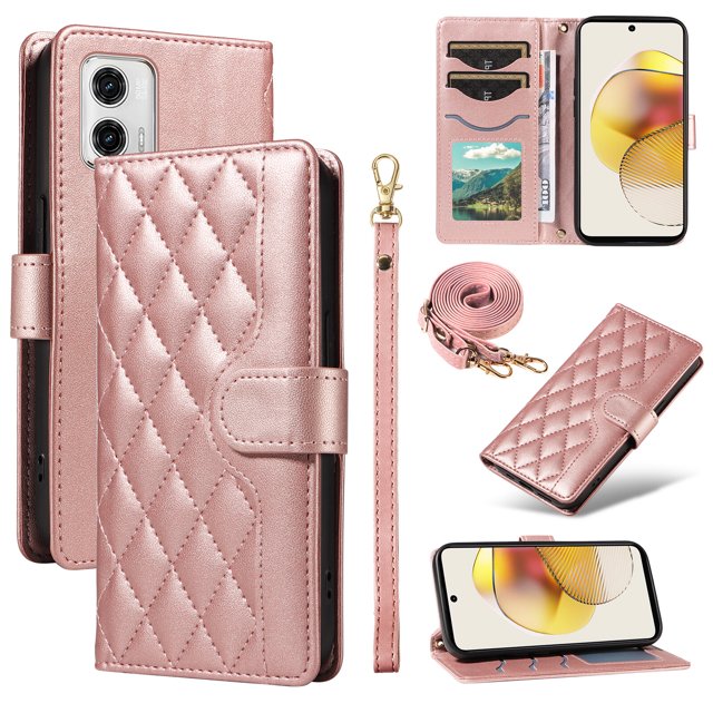 Motorola MOTO G73 Phone Case , Wallet Flip Cover Adjustable Crossbody Lanyard Magnetic Card Slots