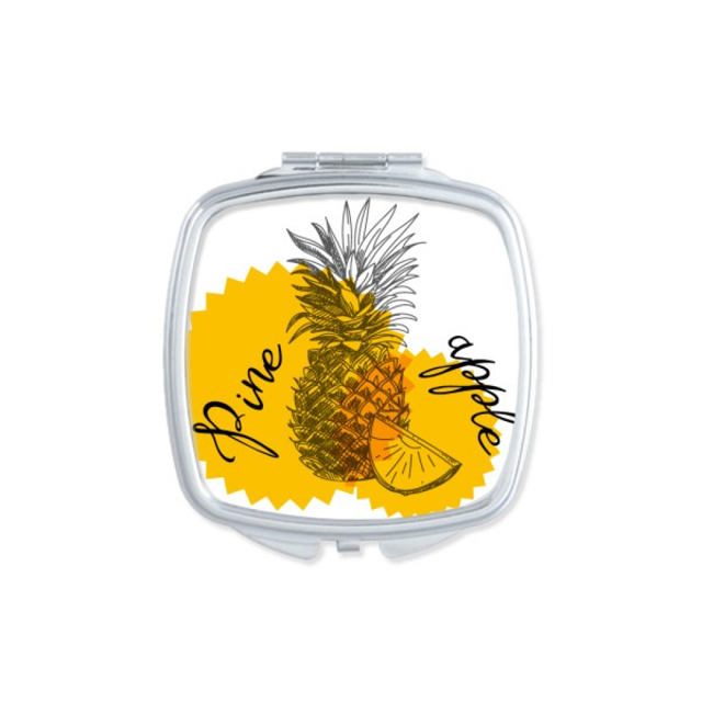 Yellow Pineapple Drawing Fruit Square Mirror Portable Compact Pocket Makeup Double Sided Glass