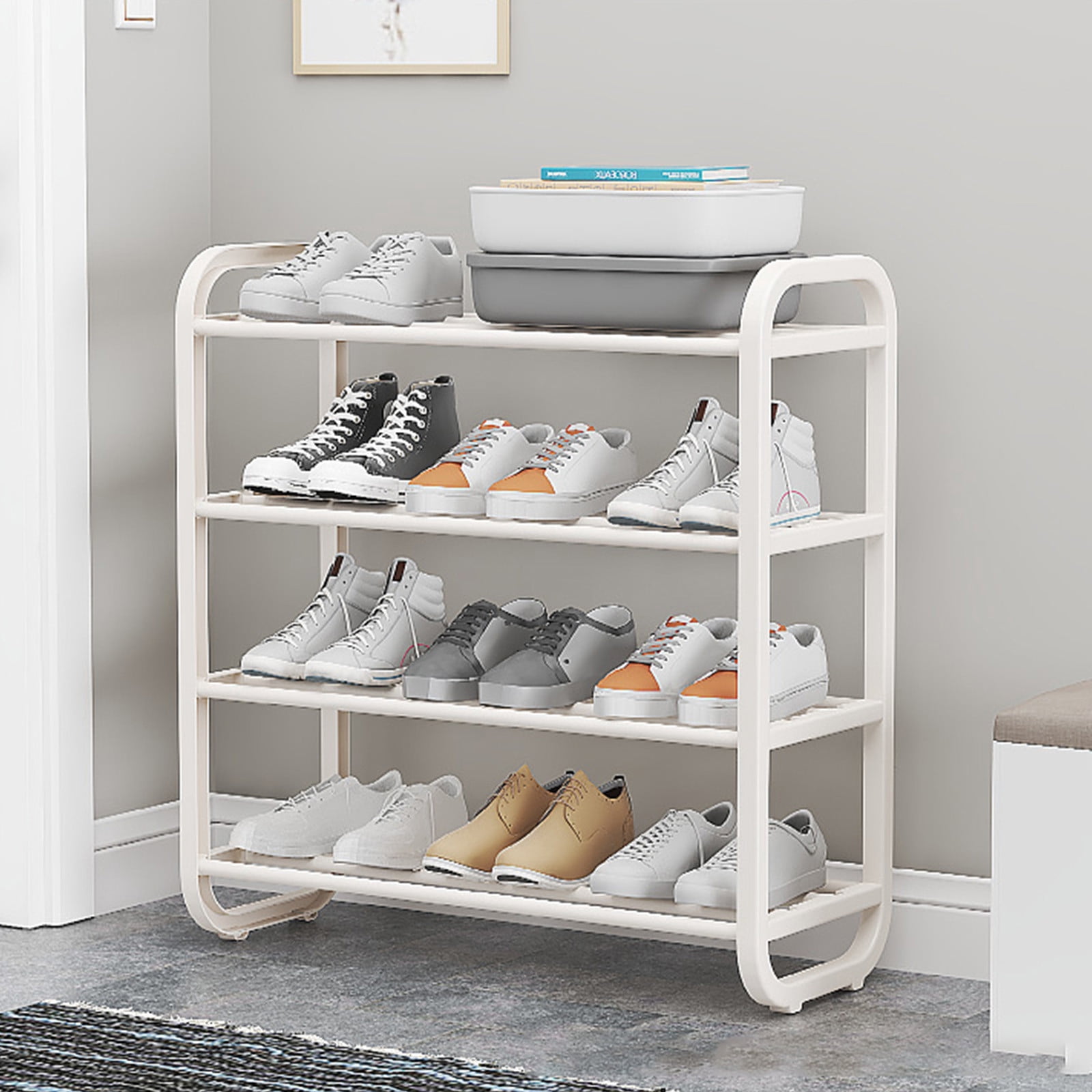 TopLLC Shoe Rack, Shoe Rack Organizer Shoe Rack-Shoe Rack Storage Organizer With 4 Tiers Metal Shelves For Bedroom- Closet- Entry- Dorm Room Shoe Rack